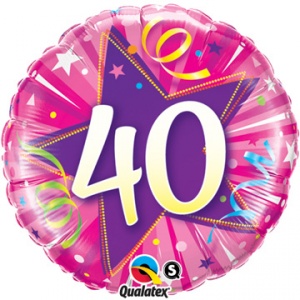 Rund rosa folieballong för 40-årsdagen - 46 cm
