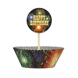Cupcake kit - Happy birthday fyrverkerier 24 st