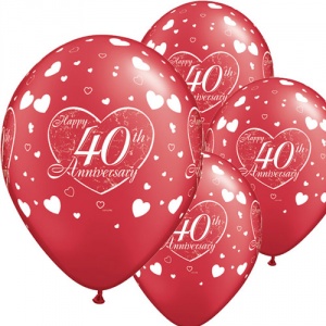 Små hjärtan 40-års jubileumsballonger - 28 cm latex - 6 st