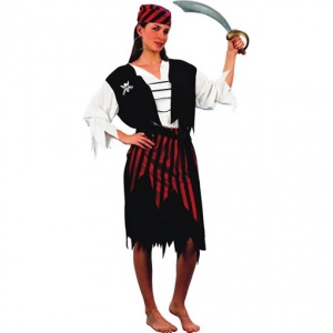 Piratflicka - maskeraddräkt tröja, väst & kjol Piratflicka - maskeraddräkt tröja, väst & kjol