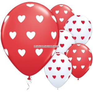 Stora röd hjärtan ballonger - 28 cm latex - 6 st