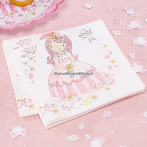 Rosa prinsessan pappersservetter till fest 33 cm - 20 st
