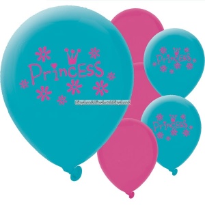 Rosa och blå prinsessballonger 23 cm latex - 14 st