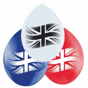 Engelska flaggan ballonger - röda vita och blå med stort tryck - 23 cm latex - 12 st