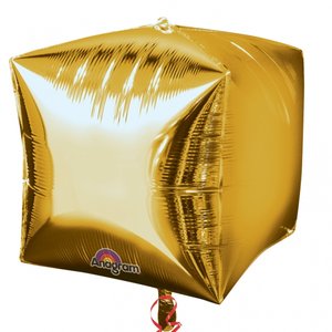 Kubisk guldfärgad kvadratisk folieballong - 38 cm